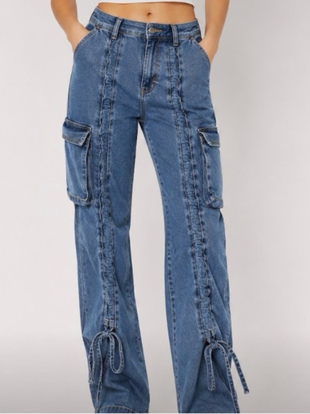 Dark Blue Cargo Drawstring Jeans